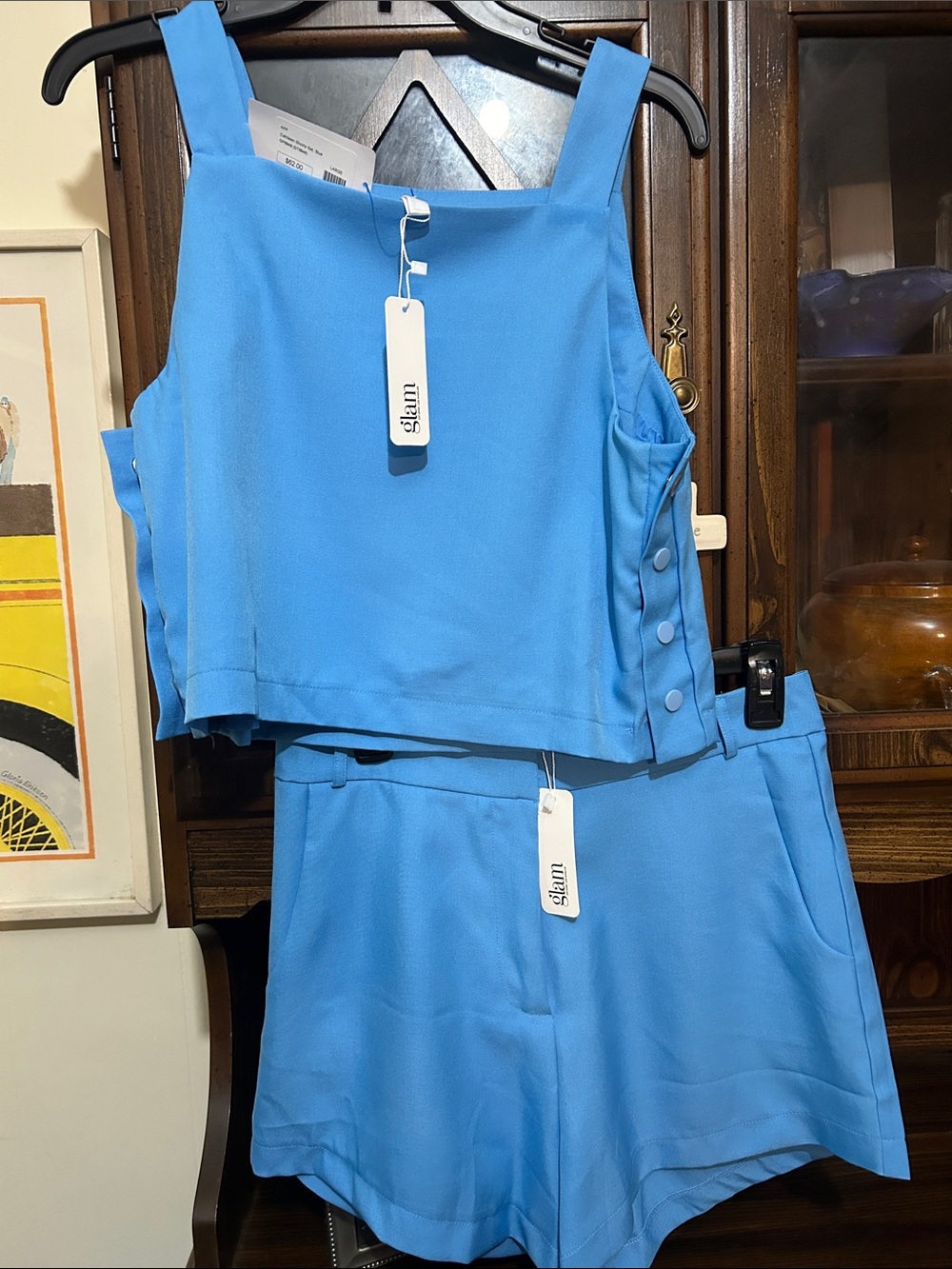 glam Bright Blue Square-Neck Tank Top